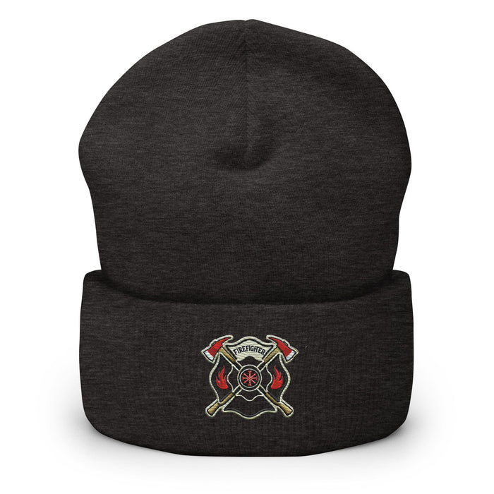 Triniskies  BEANIE Dark Grey Firefighter Shield and Axe Embroidered Beanie | Winter Hat