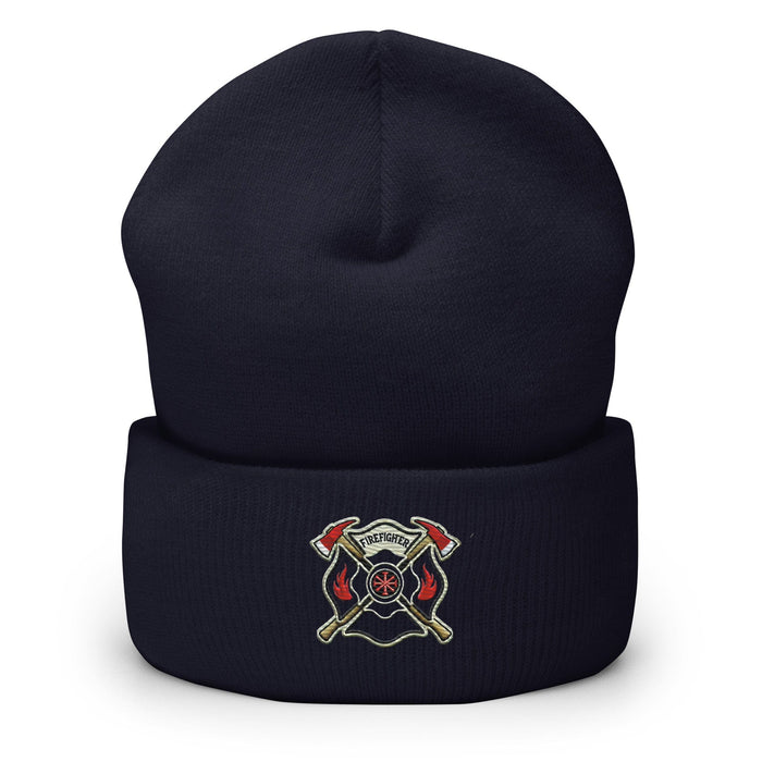 Triniskies  BEANIE Navy Firefighter Shield and Axe Embroidered Beanie | Winter Hat