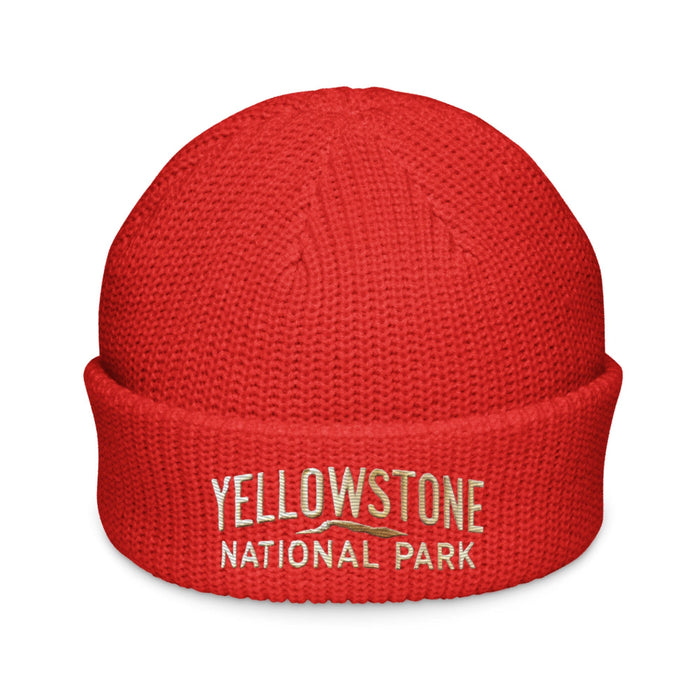 Triniskies  BEANIE Red Embroidered Yellowstone National Park Fisherman Beanie | Warm Ribbed Knit Hat