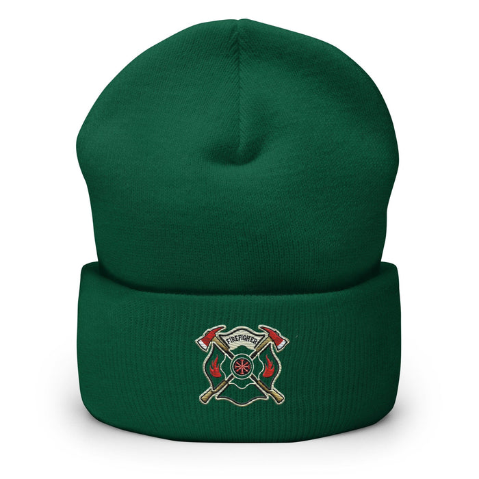 Triniskies  BEANIE Spruce Firefighter Shield and Axe Embroidered Beanie | Winter Hat