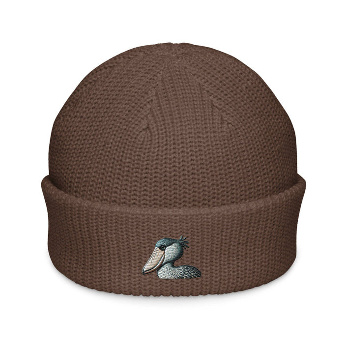 Triniskies  BEANIE Walnut Embroidered Shoebill Stork Fisherman Beanie – Striking Wildlife Knit Hat Bird Hat