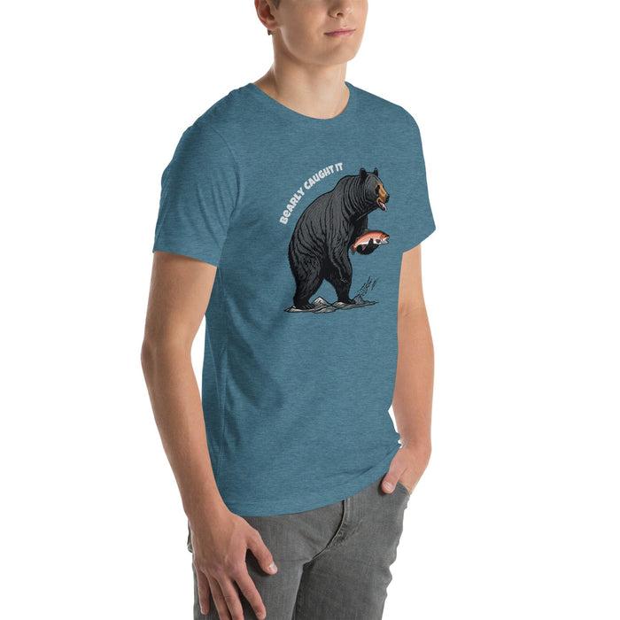 Triniskies Bearly Caught It Black Bear Fishing T-Shirt Comfortable Bella Canvas Tee Fishing Tshirt Camping Nature Hiking Great Gift