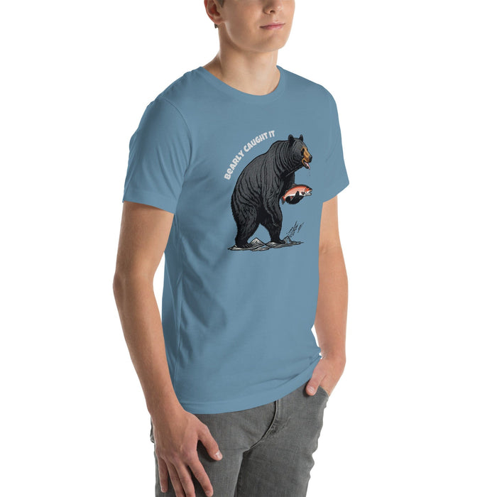 Triniskies Bearly Caught It Black Bear Fishing T-Shirt Comfortable Bella Canvas Tee Fishing Tshirt Camping Nature Hiking Great Gift