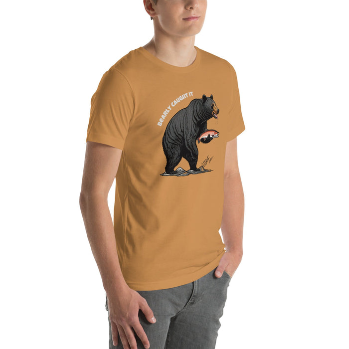 Triniskies Bearly Caught It Black Bear Fishing T-Shirt Comfortable Bella Canvas Tee Fishing Tshirt Camping Nature Hiking Great Gift