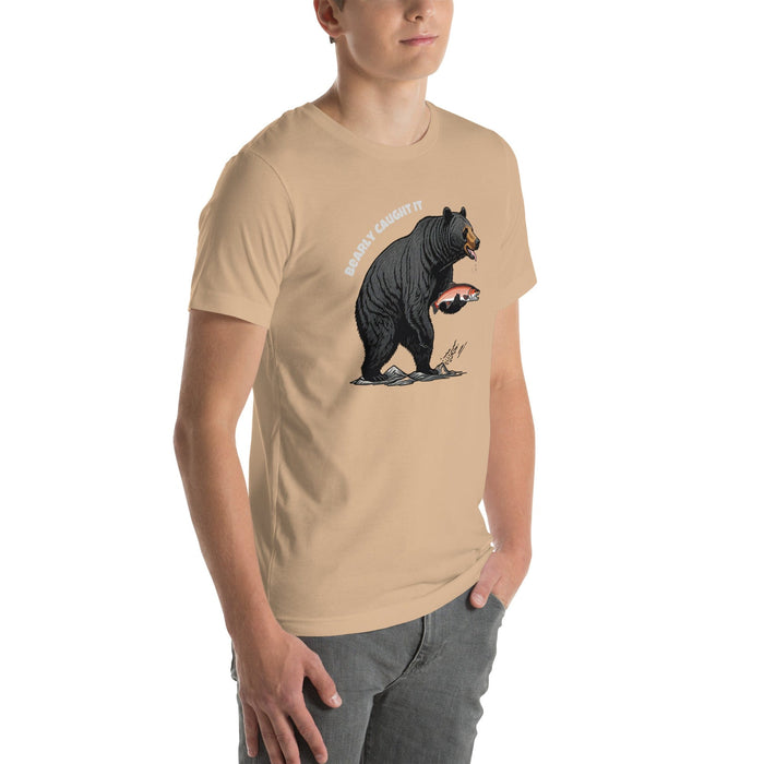 Triniskies Bearly Caught It Black Bear Fishing T-Shirt Comfortable Bella Canvas Tee Fishing Tshirt Camping Nature Hiking Great Gift