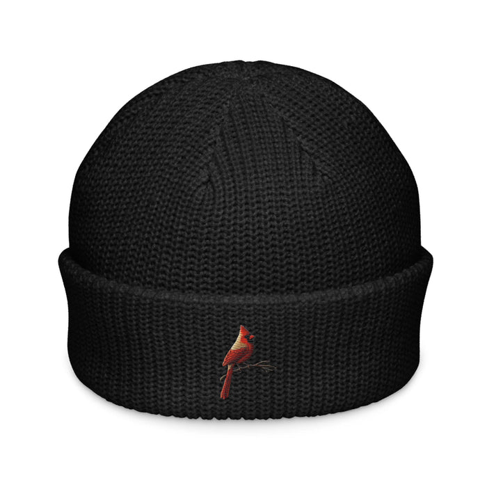 Triniskies  Black Bird Hat Cardinal Embroidered Fisherman Beanie for Cozy Winter Style