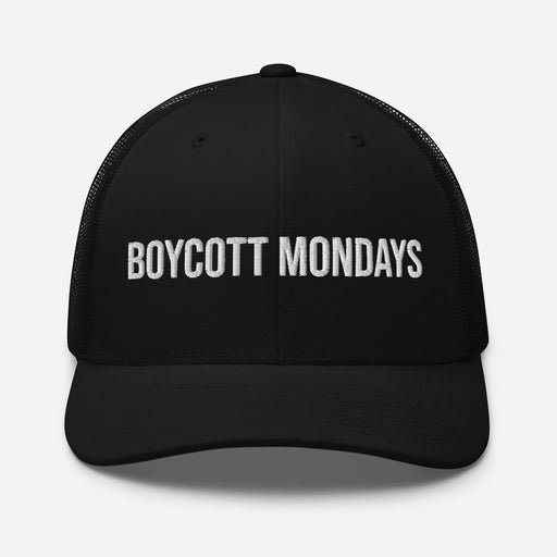 Triniskies Black Boycott Mondays Embroidered Trucker Cap Classic Six-Panel Mesh Back Hat Statement Hat Mens Hat Womens Hat Gift Idea