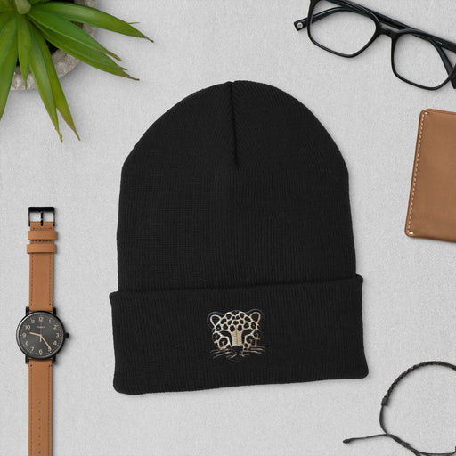 Triniskies Black Embroidered Leopard Cuffed Beanie - Stylish and Warm Winter Hat Great Gift Idea Everday Casual Beanie