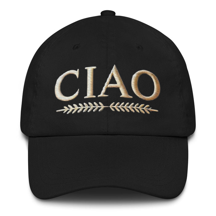 Triniskies Black Embroidered Stylish CIAO Classic Dad Hat Womens Hat Destination Hat Travel