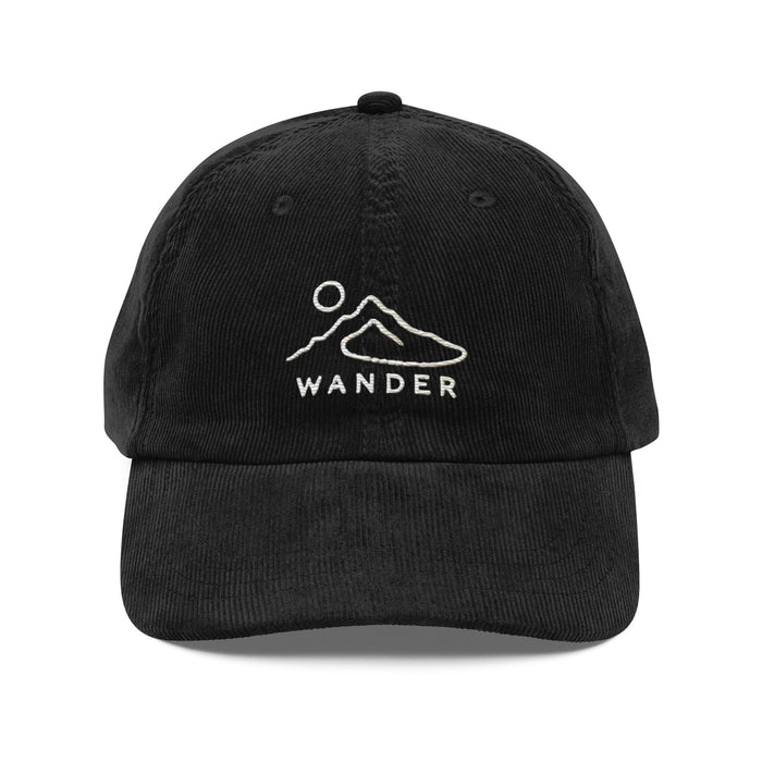 Triniskies  Black Wander Often Embroidered Corduroy Cap – Minimalist Mountain Adventure Hat