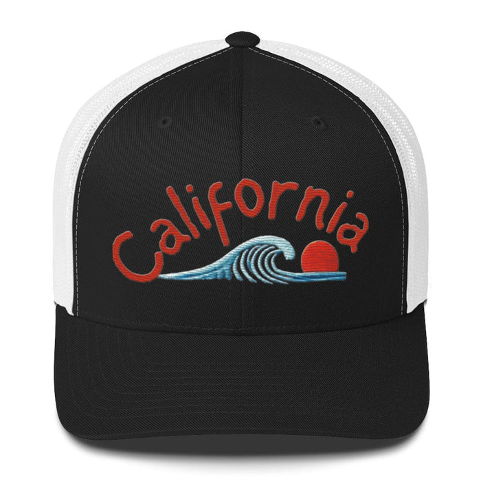 Triniskies Black/ White California Embroidered Mid Profile Mesh Back Trucker cap