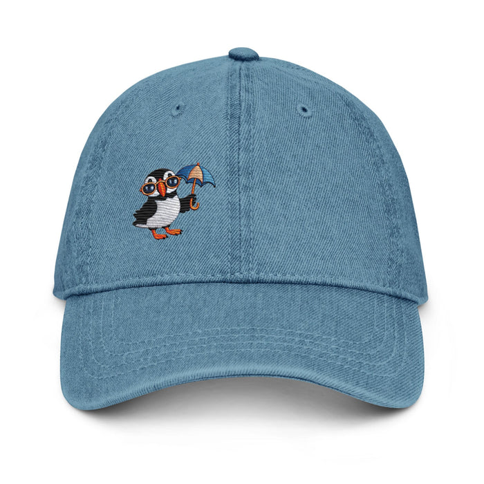 Triniskies  Blue Playful Puffin Denim Cap – Embroidered Bird Design