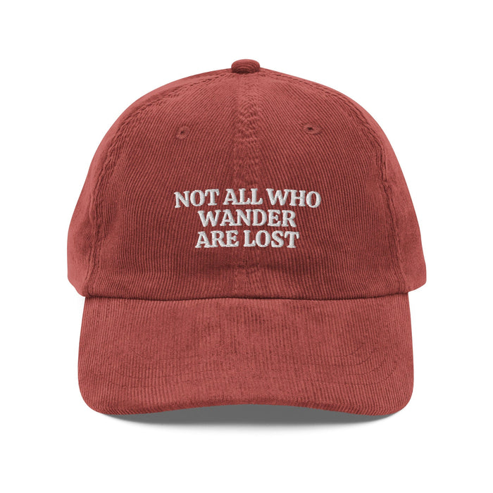 Triniskies  Burgundy Not All Who Wander Are Lost Embroidered Corduroy Cap