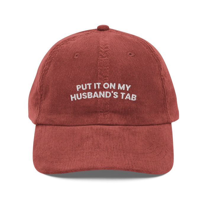 Triniskies  Burgundy Put It on My Husband's Tab Embroidered Corduroy Cap