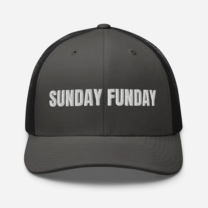 Triniskies Charcoal/ Black Sunday Funday Embroidered Trucker Cap Classic Six-Panel Mesh Back Hat Party Football Sports Hat