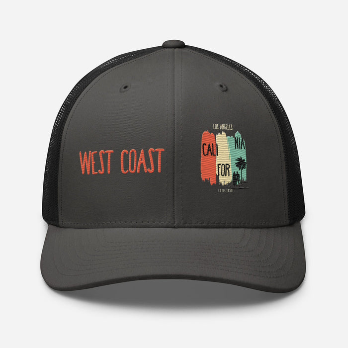 Triniskies Charcoal/ Black West Coast Los Angeles Embroidered Snapback Trucker Hat, Adjustable Mesh Back Cap