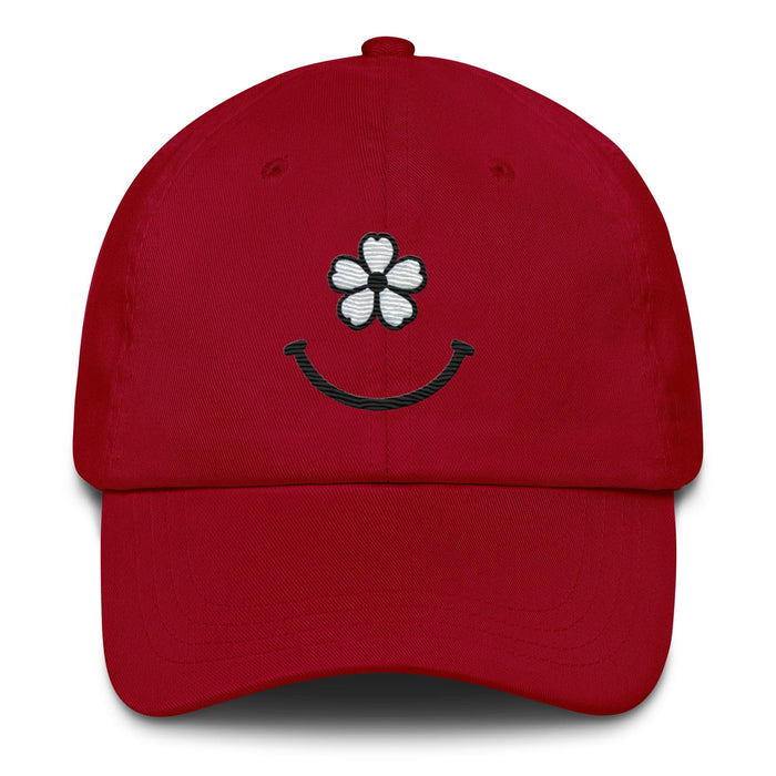 Triniskies Cranberry Bloom with Joy Embroidered Floral Smiley Face Dad Hat Fill Your Day With Simple Joys Great Gift Idea