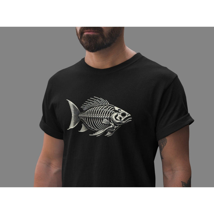 Triniskies Fishing Skeleton Unisex T-Shirt Born To Fish Forced To Work Mens Tshirt Fathers Day gift bass Birthday gifts for dad husband daddy grandpa