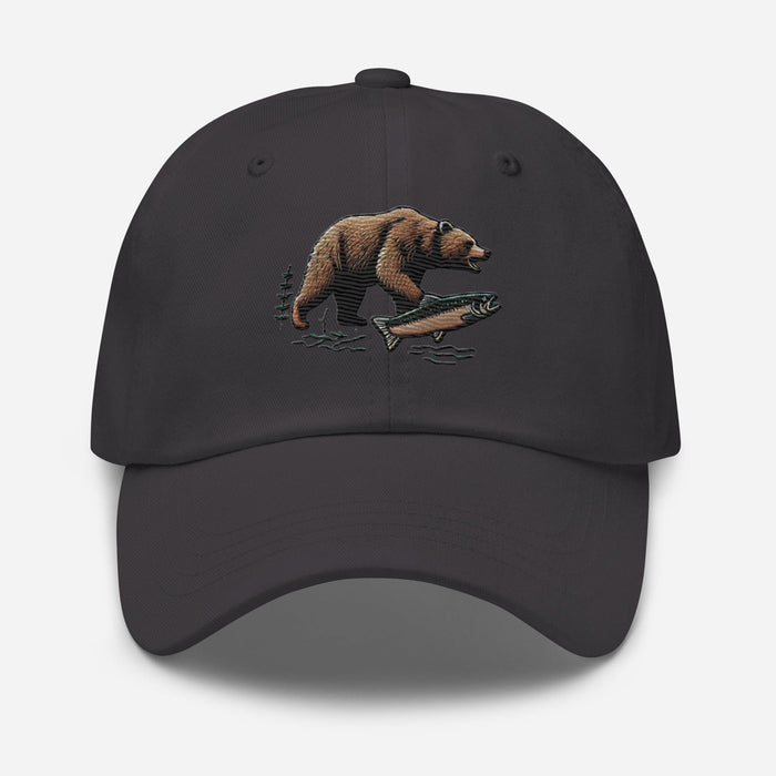 Triniskies Great Outdoors Embroidered Bear and Salmon Dad hat Great Adventures Outdoor Life Camping Fishing Hat