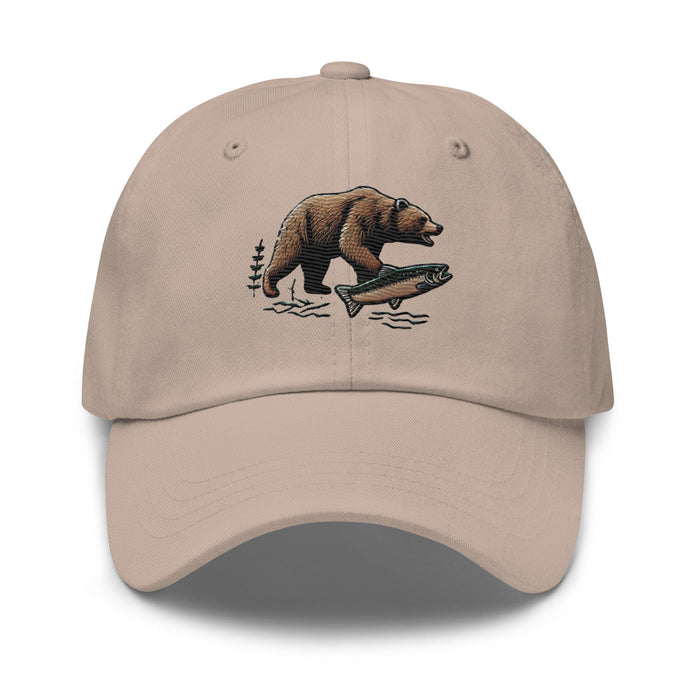 Triniskies Great Outdoors Embroidered Bear and Salmon Dad hat Great Adventures Outdoor Life Camping Fishing Hat