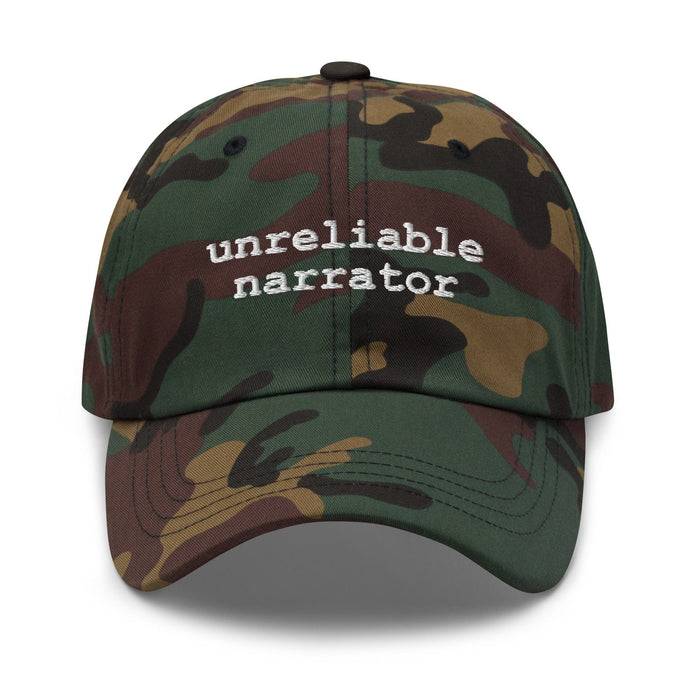 Triniskies  Green Camo Unreliable Narrator Embroidered Cotton Dad Hat for Book Lovers