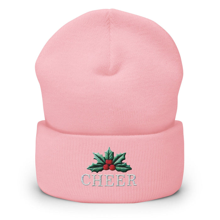 Triniskies  Hats Baby Pink Embroidered Holiday Christmas Cheer Cuffed Beanie | Cozy Winter Hat