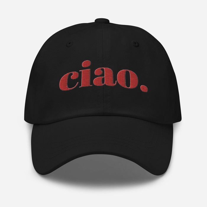 Triniskies  Hats Black Embroidered Ciao Hat | Adjustable Dad Hat | Chic Italian Travel Hat