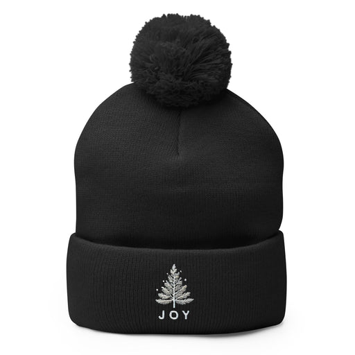 Triniskies  Hats Black Embroidered Joy Christmas Pom-Pom Beanie | Festive & Cozy Winter Hat