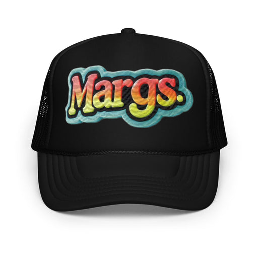 Triniskies  Hats Black Embroidered Margs Foam Trucker Hat | Margarita Party Hat | Breathable Mesh Back