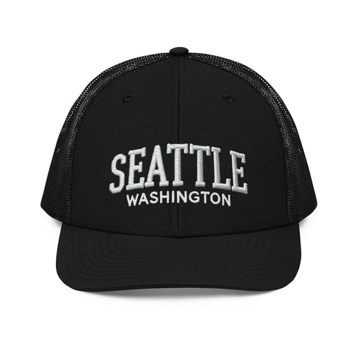 Triniskies  Hats Black Embroidered Seattle Washington Trucker Cap – Adjustable Mid-Profile Hat Richardson 112