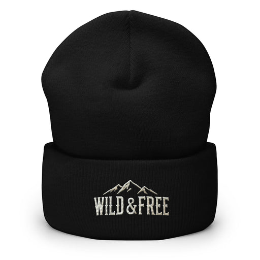 Triniskies  Hats Black Embroidered Wild & Free Cuffed Beanie | Camping & Hiking Nature Lover Hat