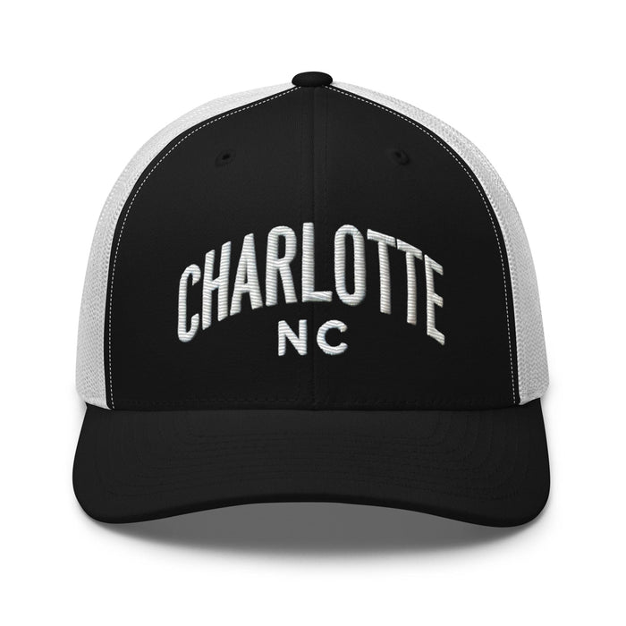 Triniskies  Hats Black/ White Embroidered Charlotte NC Trucker Cap | Classic Mesh Back Hat