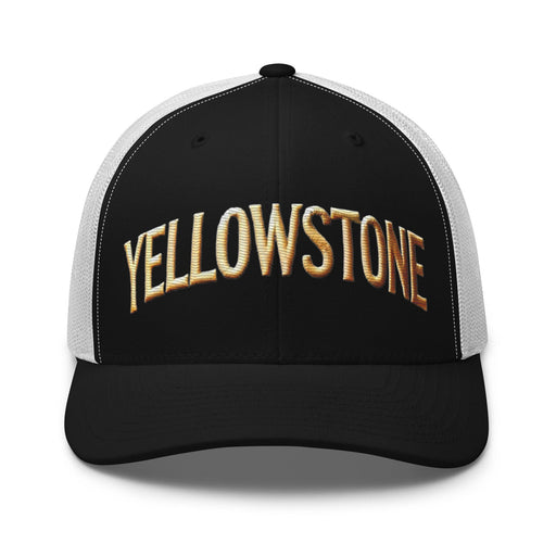 Triniskies  Hats Black/ White Embroidered Yellowstone National Park Trucker Cap | Mesh Back Adventure Hat