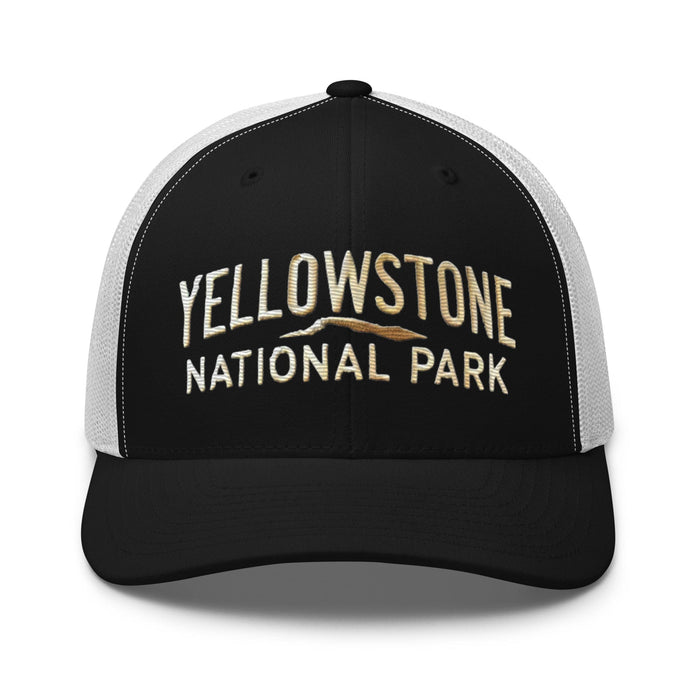 Triniskies  Hats Black/ White Embroidered Yellowstone National Park Trucker Cap Mesh Back Adventure Hat Camping Hat