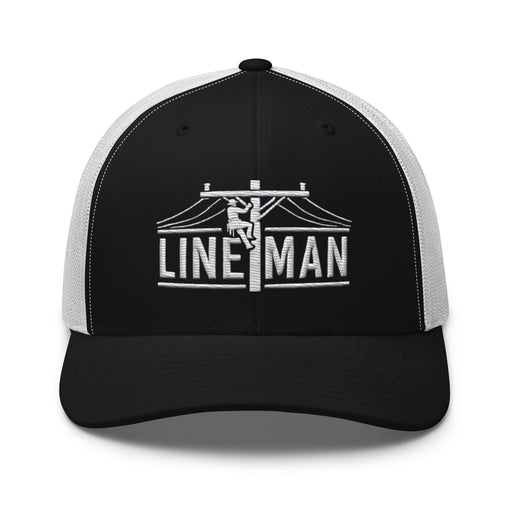 Triniskies  Hats Black/ White Lineman Embroidered Trucker Cap | Classic Mesh Back Hat Great Gift Idea