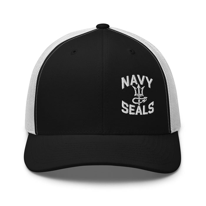 Triniskies  Hats Black/ White US Navy SEALs Trucker Cap  Embroidered Patriotic Mesh Hat