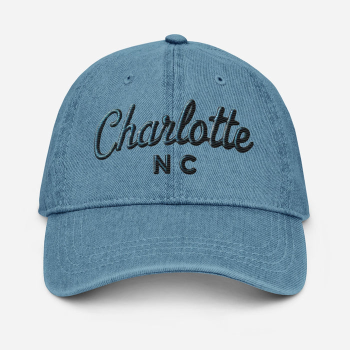 Triniskies  Hats Blue Embroidered Charlotte NC Denim Hat | North Carolina Travel Cap | Gift Idea