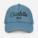 Triniskies  Hats Blue Embroidered Charlotte NC Denim Hat | North Carolina Travel Cap | Gift Idea