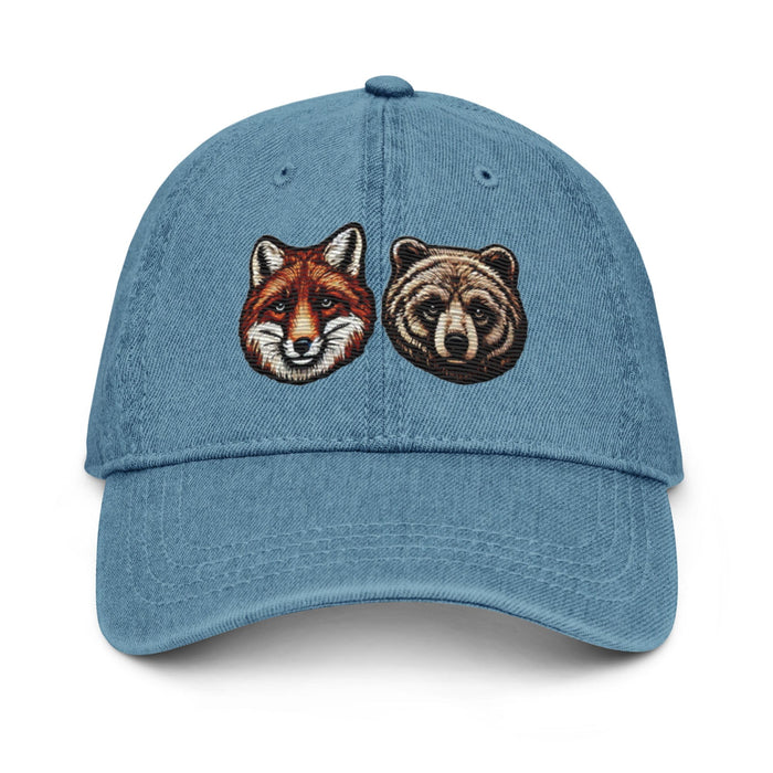 Triniskies  Hats Blue Embroidered Fox and Bear Wildlife Denim Hat   Perfect for Campers and Hikers!