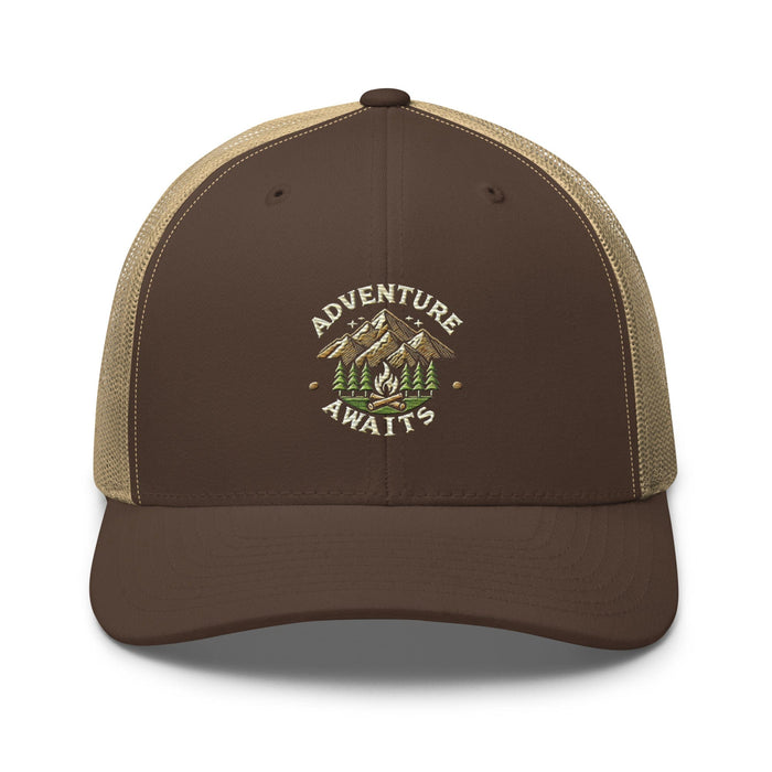 Triniskies  Hats Brown/ Khaki Adventure Awaits Embroidered Trucker Cap | Outdoor Travel Hat