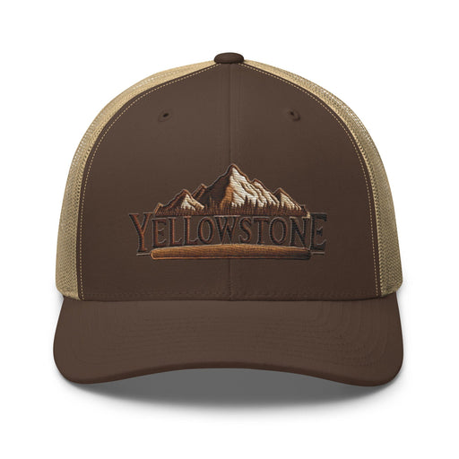 Triniskies  Hats Brown/ Khaki Embroidered Yellowstone National Park Trucker Cap | Camping & Hiking Nature Lover Hat