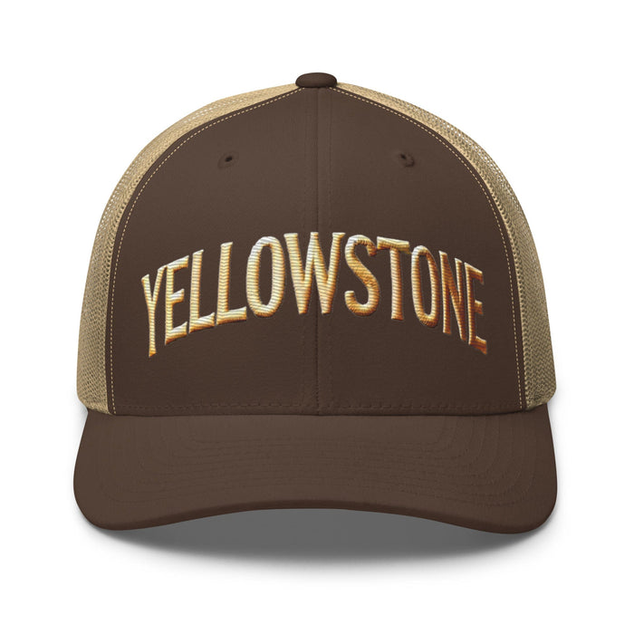 Triniskies  Hats Brown/ Khaki Embroidered Yellowstone National Park Trucker Cap | Mesh Back Adventure Hat