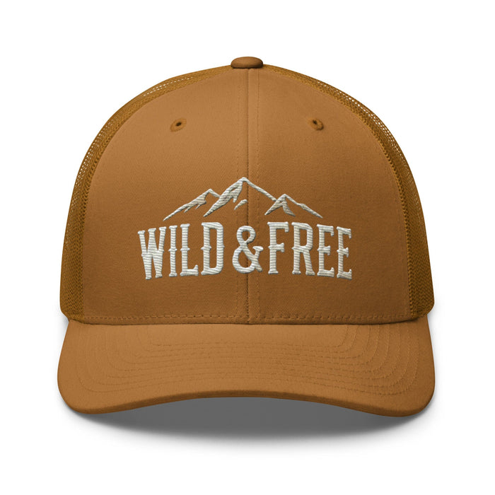 Triniskies  Hats Caramel Embroidered Wild and Free Trucker Cap | Camping & Hiking Nature Lovers Hat