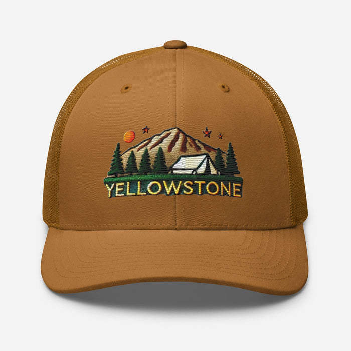 Triniskies  Hats Caramel Embroidered Yellowstone National Park Trucker Cap | Camping & Hiking Nature Lover Hat