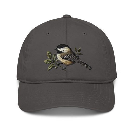 Triniskies  Hats Charcoal Beautiful Chickadee Embroidered Organic Cotton Dad Hat