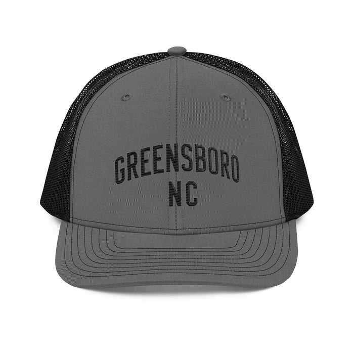 Triniskies  Hats Charcoal/Black Embroidered Greensboro NC Trucker Cap | North Carolina Vacation & Travel Gift