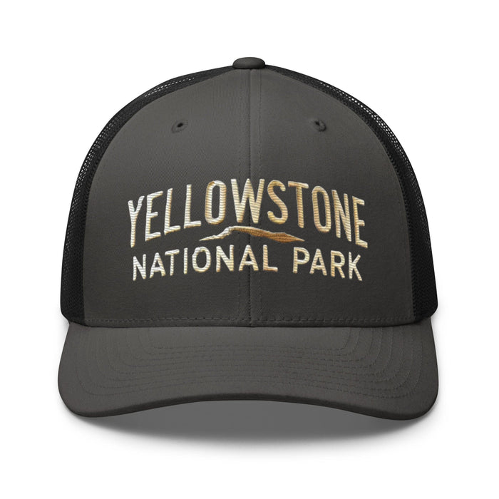 Triniskies  Hats Charcoal/ Black Embroidered Yellowstone National Park Trucker Cap Mesh Back Adventure Hat Camping Hat