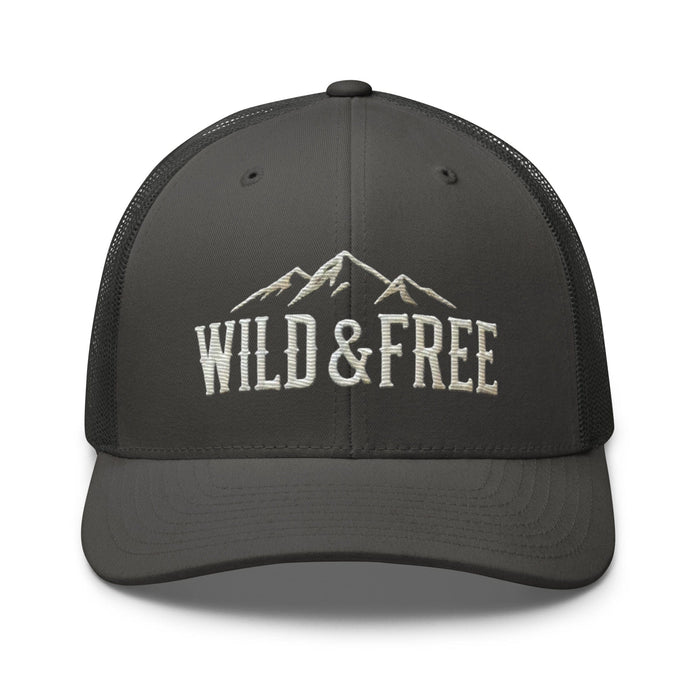 Triniskies  Hats Charcoal Embroidered Wild and Free Trucker Cap | Camping & Hiking Nature Lovers Hat