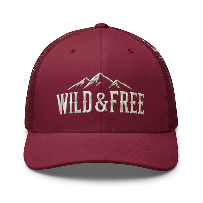 Triniskies  Hats Cranberry Embroidered Wild and Free Trucker Cap | Camping & Hiking Nature Lovers Hat