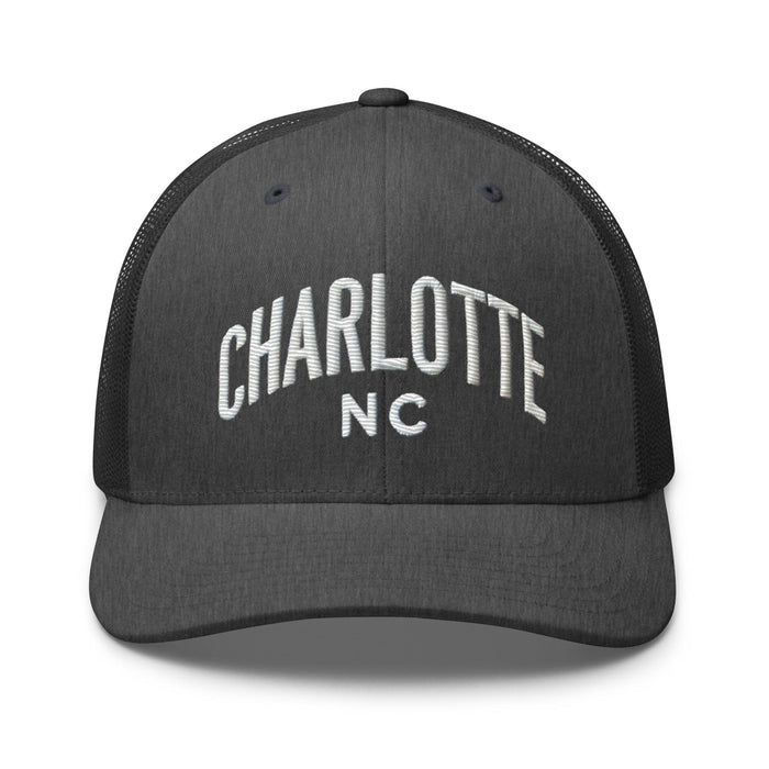 Triniskies  Hats Dark Heather Gray Embroidered Charlotte NC Trucker Cap | Classic Mesh Back Hat